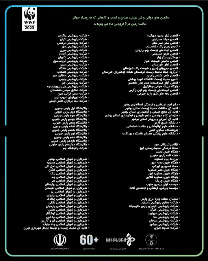 مشارکت کنندگان ساعت زمین ۲۰۲۳ ایران - مجله گیچ